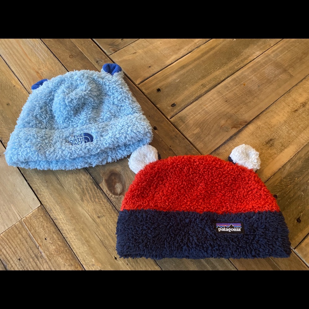 Patagonia/ North Face furry animal hats. 6-12 mo